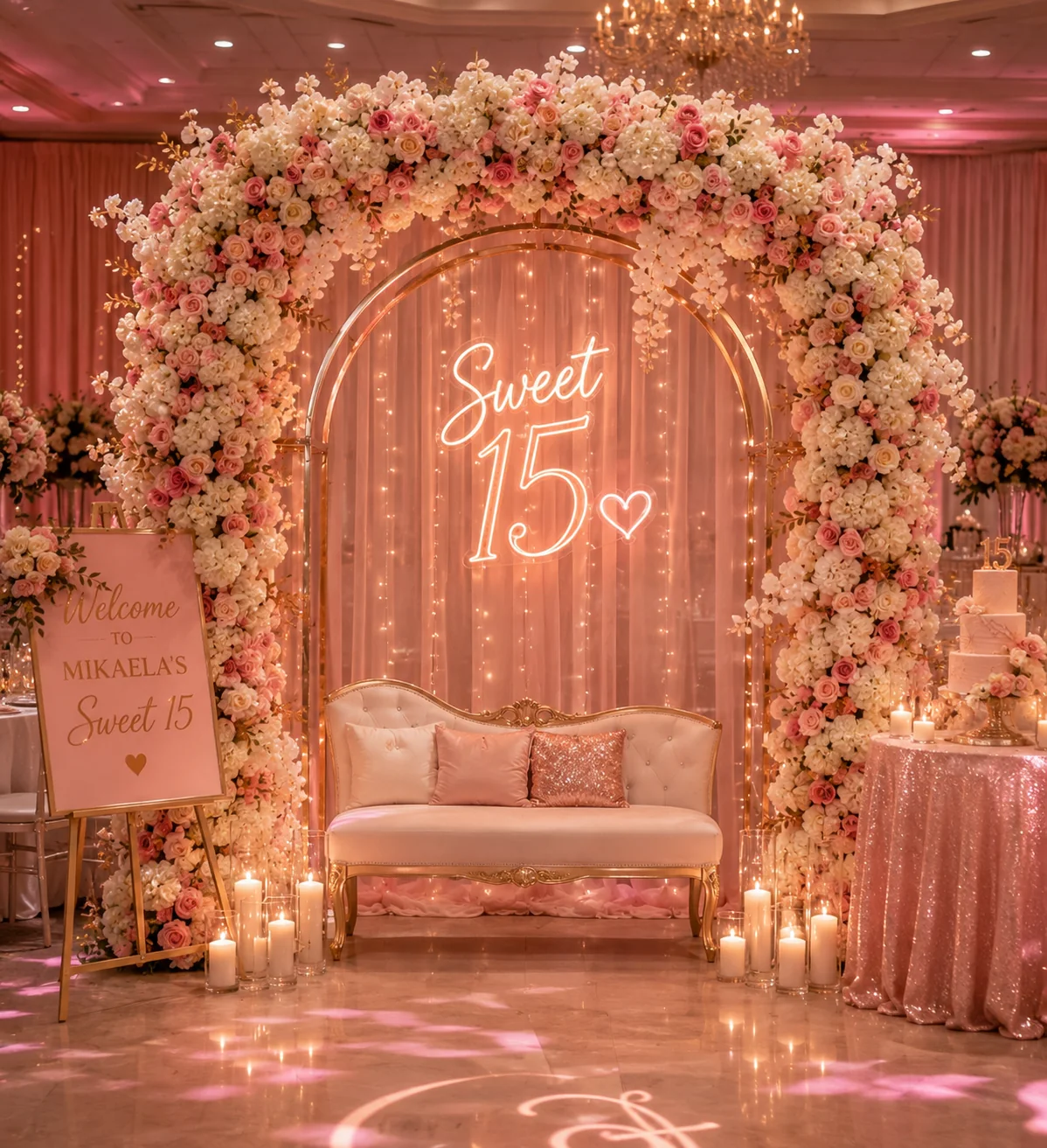 Sweet 15 floral arch
