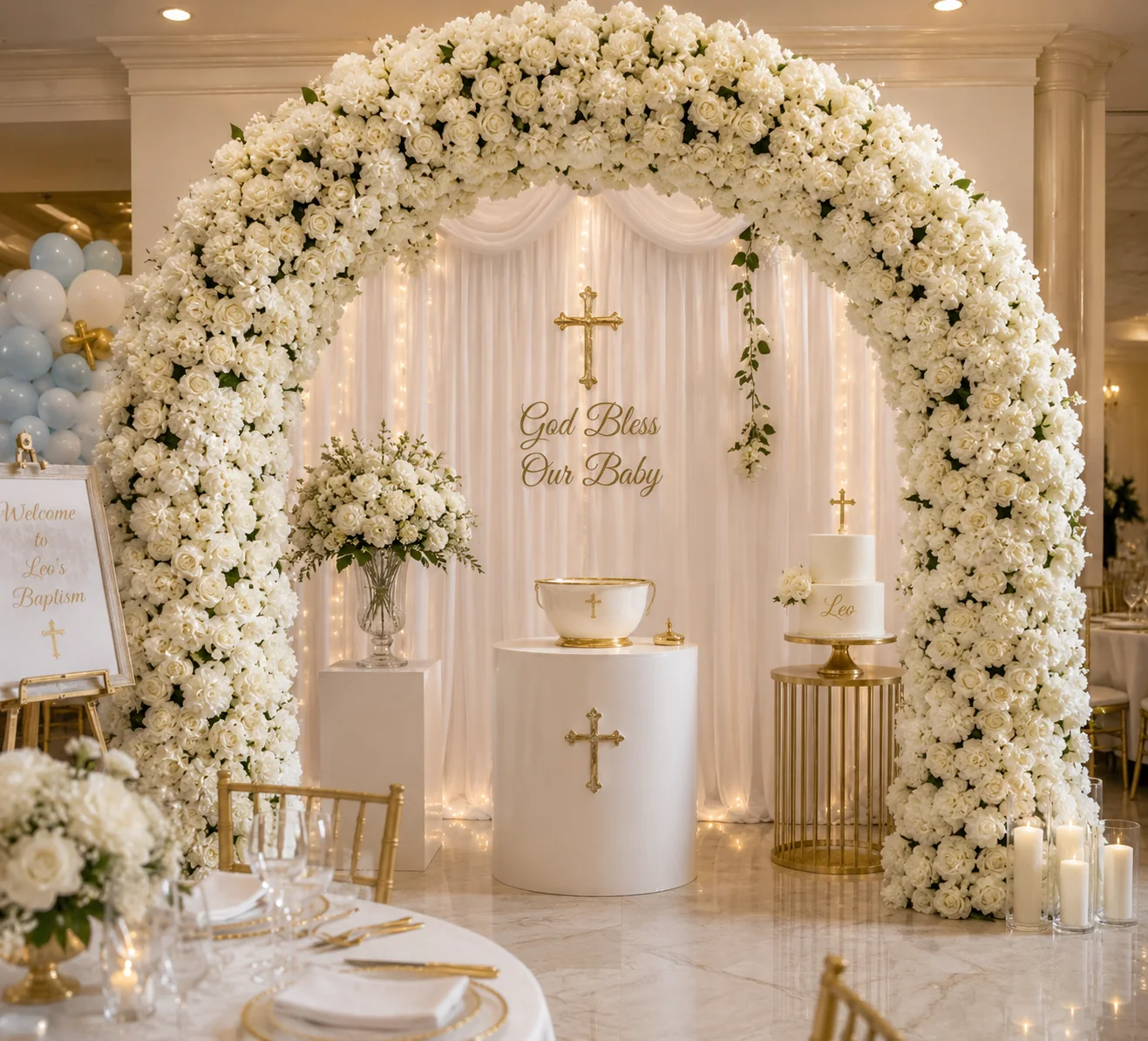 Baptism floral arch